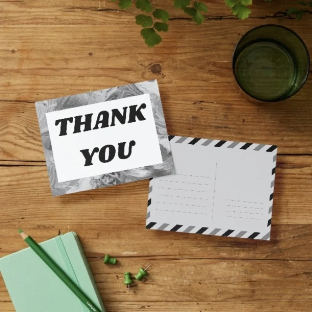 Set of 10 Black & White Thank You Post Cards